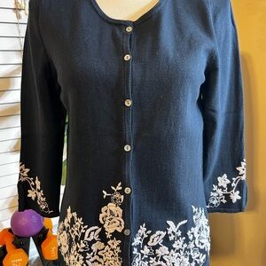 Susan Bristol Black Cardigan with flower embroidery